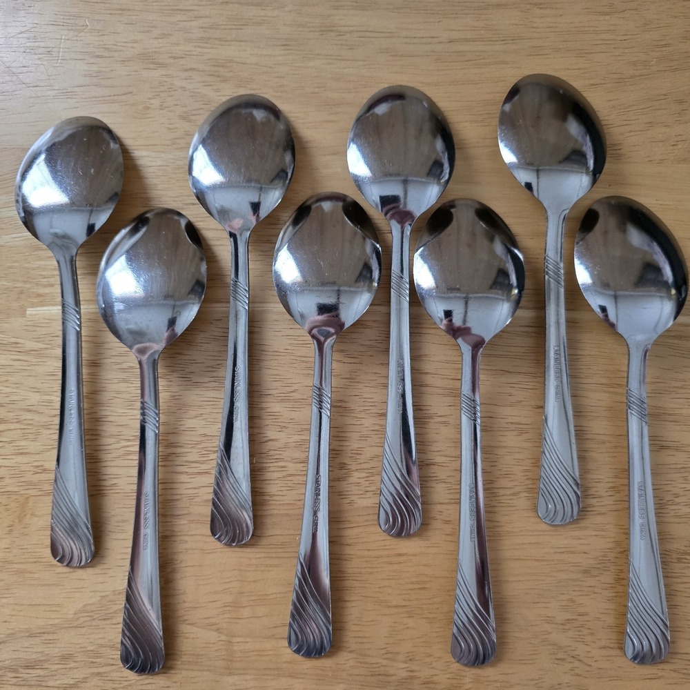 Set of 8 Stainless Steel Tablespoons 7" Unbranded China Swirls/Wavy Flatware - Picture 2 of 5